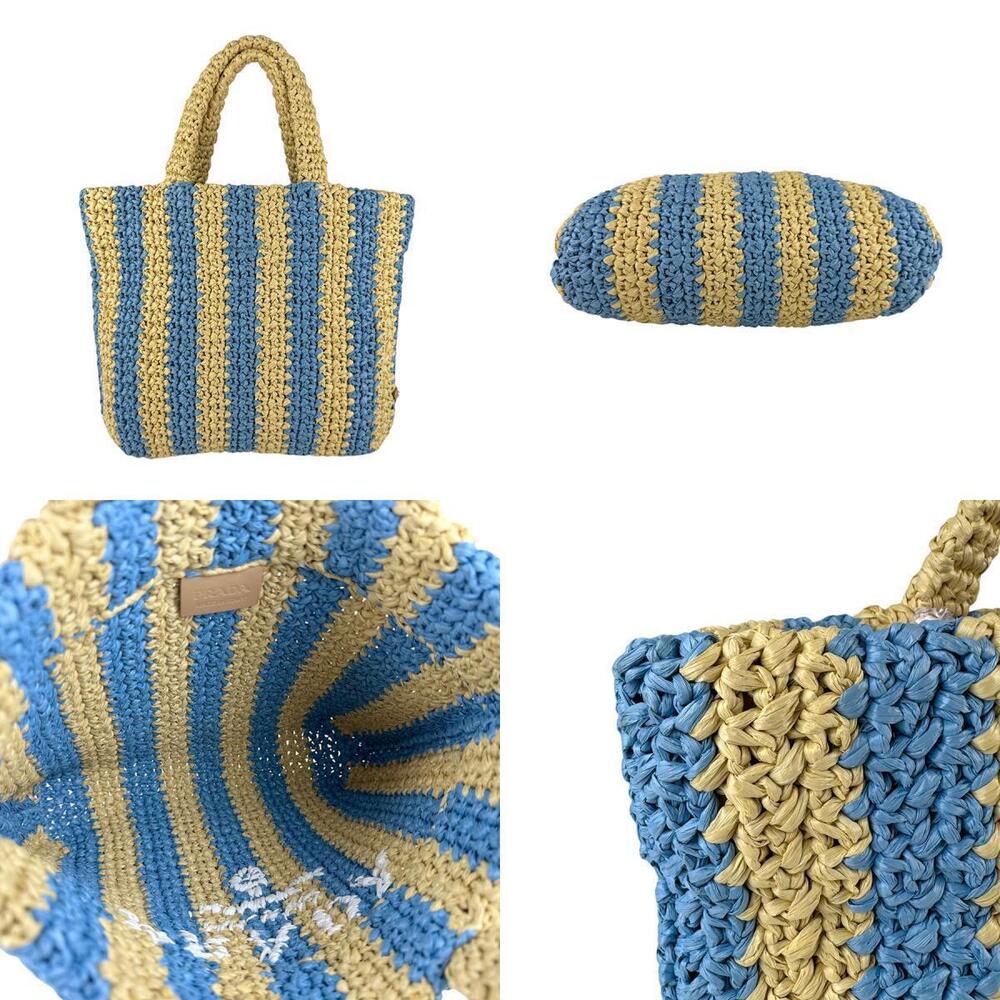 Prada handbag raffia blue - Picture 3 of 5